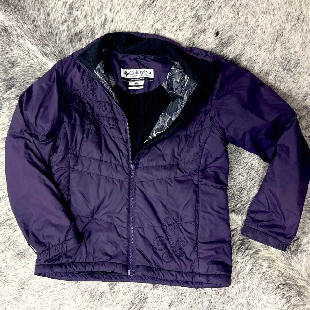 Columbia Puffer Jacket Womens Small Purple Interchange Insulated Embroidered